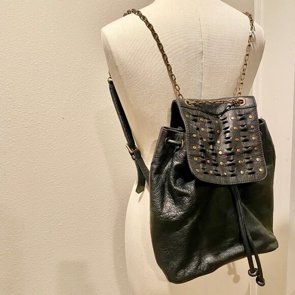 Frye Black Leather Backpack with Gold Accents main image 8